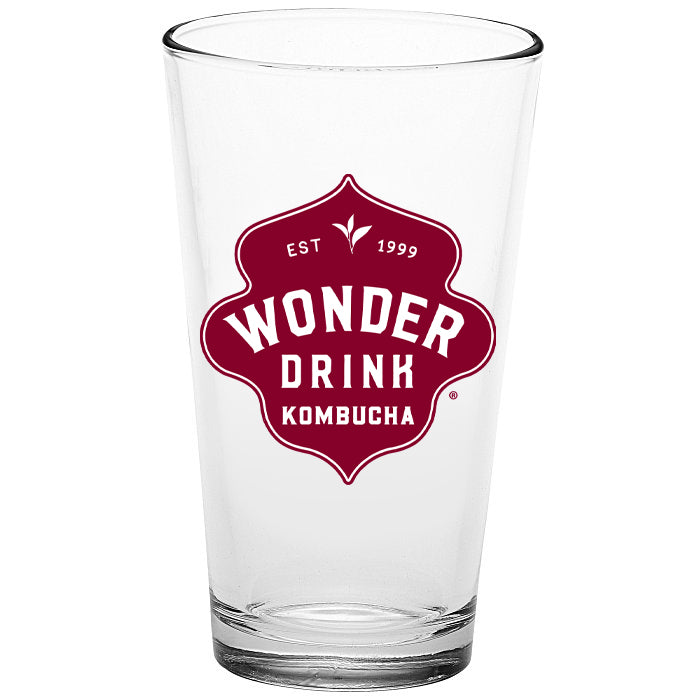 wonder drink logo on a pint glass